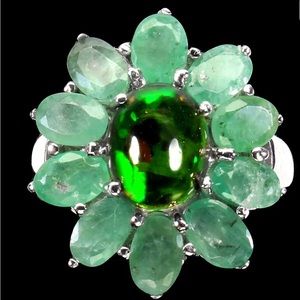 Genuine Black Ethiopian Opal Emerald Ring